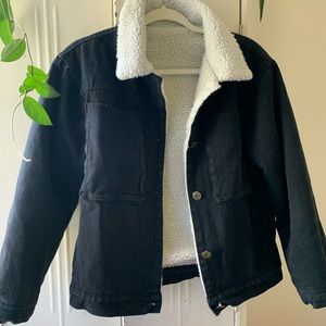 Fleece lined black denim jacket
